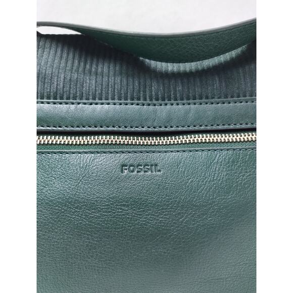 Fossil Green Leather Suede Pushlock Flap Closure Crossbody Bag - Picture 4 of 16